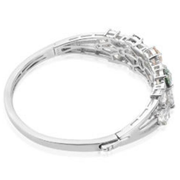Platinum Over Sterling Silver Bangle Bracelet Made With Swarovski Zirconia - Picture 2 of 4
